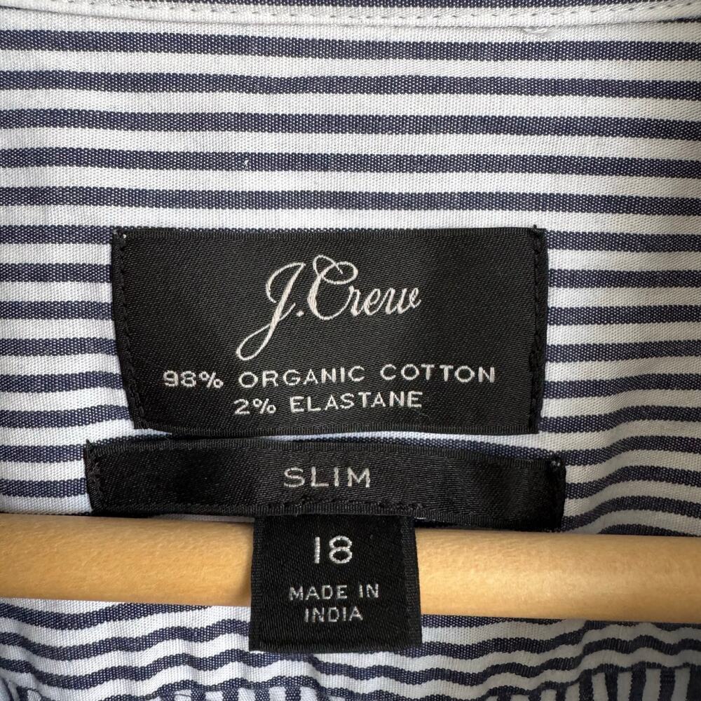 J.Crew Women Button Down Shirt Size 18 Navy White Stripe Jeweled Buttons Cotton - Picture 2 of 14